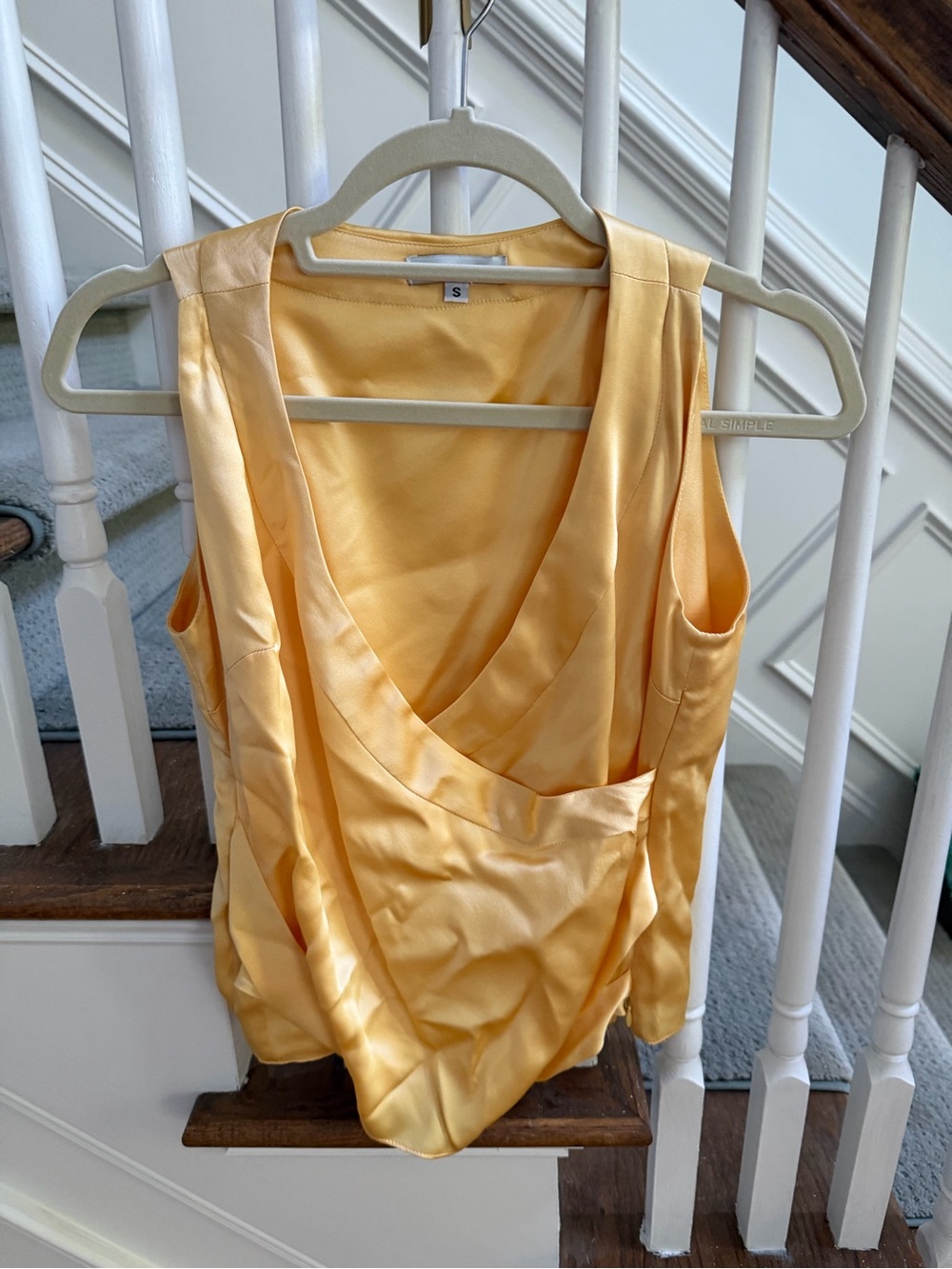 Liquid 100% Silk Yellow V-Neck Draped Camisole, S